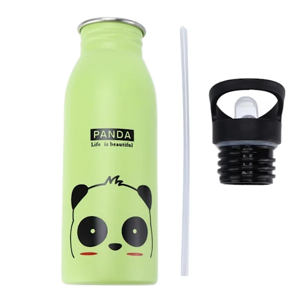 Stainless Steel Sports Water Bottle 500ml Cute Vacuum Insulated Water Bottle with Straw for Outdoor Sports Green Panda