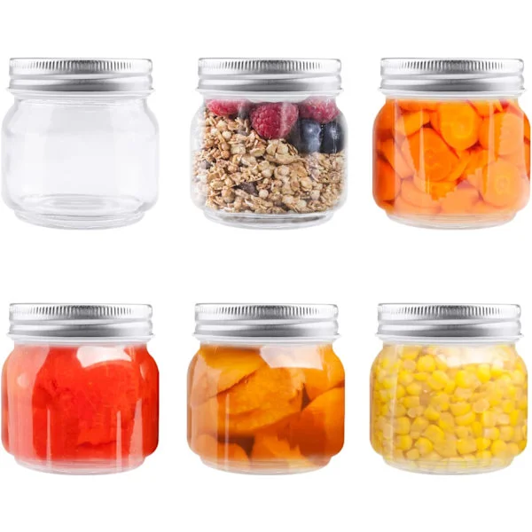 Glasskrukker, 6 glasskrukker med lokk, ideelle for babymat og matlaging (250 ml)