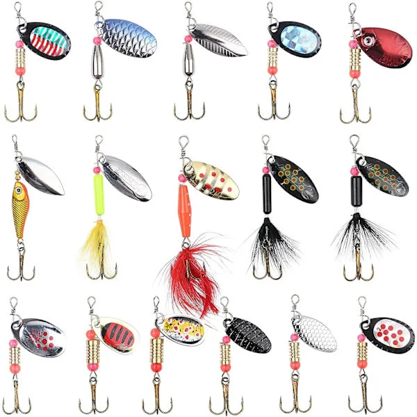 Drag Set, 16 st Fiske Baits Kit Fiske Drag Blandade Inklusive Spinnare, Jiggkrokar, Bete, Paljetter Spinner Fiskedrag med krok, Naturtrogen Roterande