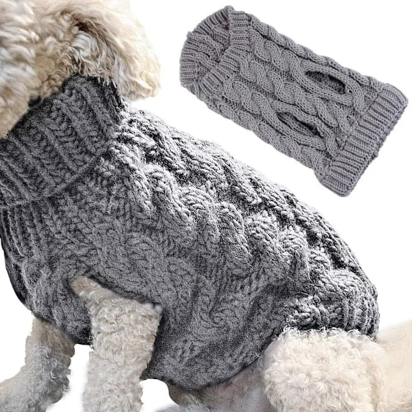 Hundetrøje Vest Varm Frakke Kæledyr Blød Strikket Uld Vintertrøje Strikket Hæklet Frakke Tøj til Små og Mellemstore Hunde - Grå - XL