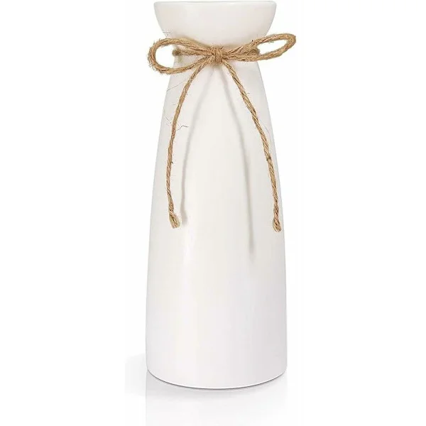 Keramisk vase, stor hvid blomstervase, moderne borddekoration, dekorativ vase af høj kvalitet, til hjemmet, fest, bryllupsdekoration (23 cm)