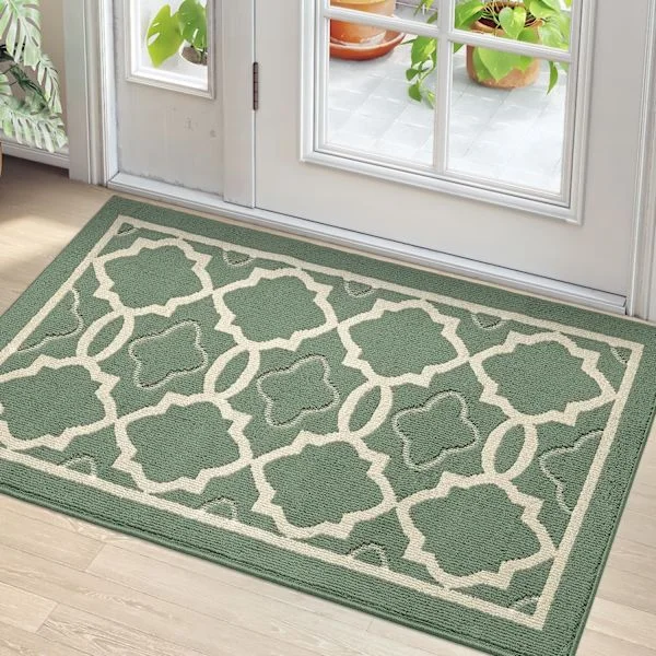 Doormat 60 x 90 cm, Indoor Doormat Dirt Trapper Non-Slip, Machine Washable Entrance Mat Floor Mat, Super Absorbent Inside-Green Green