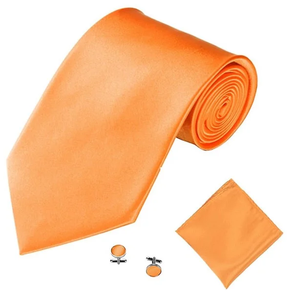 Men's Suit Tie Handkerchief Cufflinks Set Solid Color Tuxedo Suit Orange