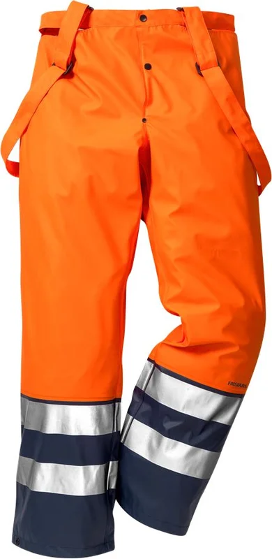Arbetsbyxor Fristads Unisex Varsel Regnbyxa 2625 RS, klass 2, Varsel Orange/Marinblå Arbetskläder
