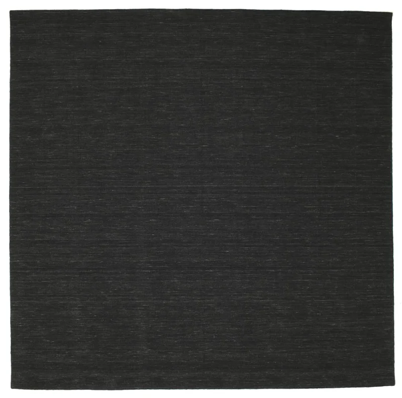 Plain (Single Colored) Large Handloom Flat Rug - Black 300X300 Wool, Modern Style
