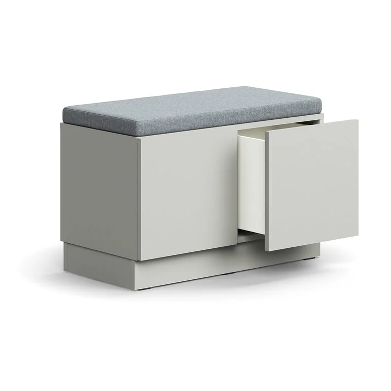 Drawer storage bench QBUS, base frame, push-open, 534x800x420 mm, light grey, grey cushion