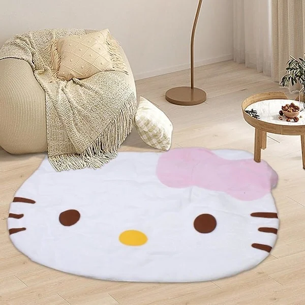 Sarjakuvamatto, Söpö Kawaii Koristeellinen Pyöreä Makuuhuoneen Matto, Superpehmeä Hello Kitty Matto Tyttöjen Makuuhuoneen Sisustukseen (FMY)