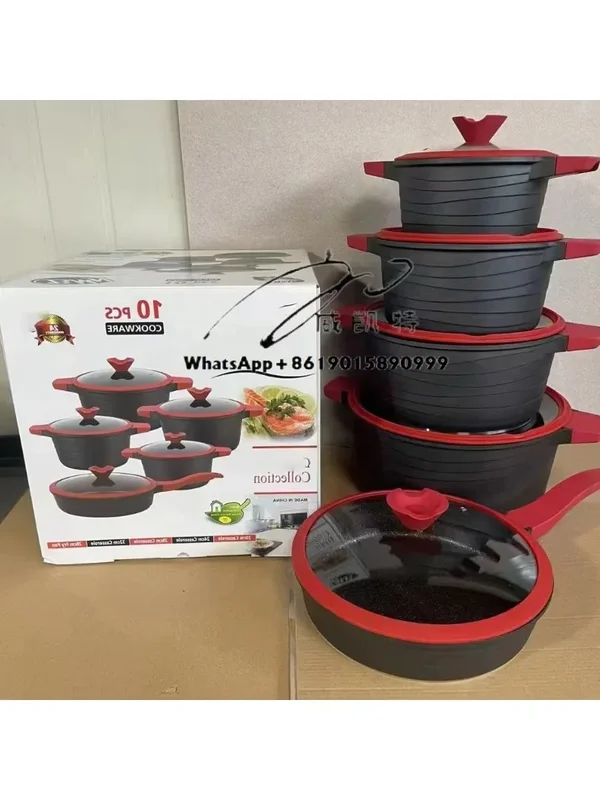 AliExpress - 10 pièces ensemble antiadhésif en alliage d'aluminium ustensiles de cuisine Stock Pot Induction gaz approprié poêle Pots à soupe pour 