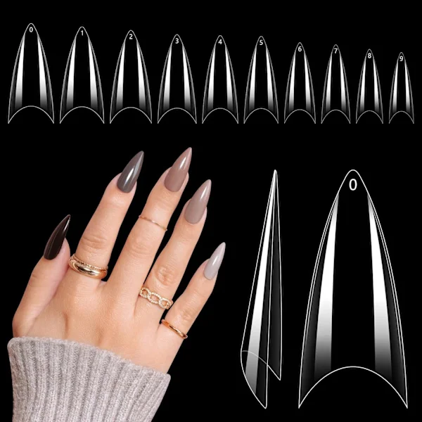 Klara Stilettnageltippar 500 ST Halvtäckande Mjuka Gel-Nageltippar Medelstora Stilett Lösnaglar Mandelformade Böjda Nageltippar för Akrylnaglar