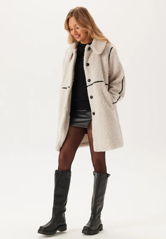 ONLY - Onlrubi Shearling Coat - Pumice Stone