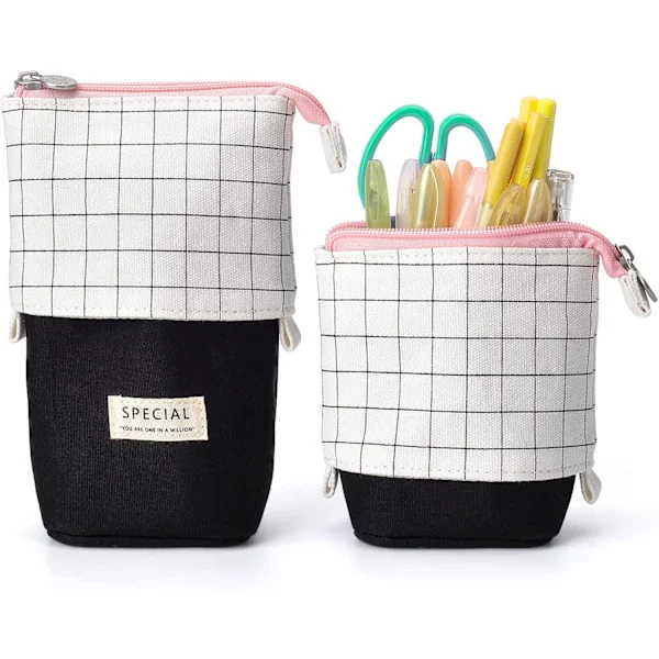 Durable Telescopic Canvas Pencil Case - Pencil Pouch for Boys Girls Students and Office Supplies, White