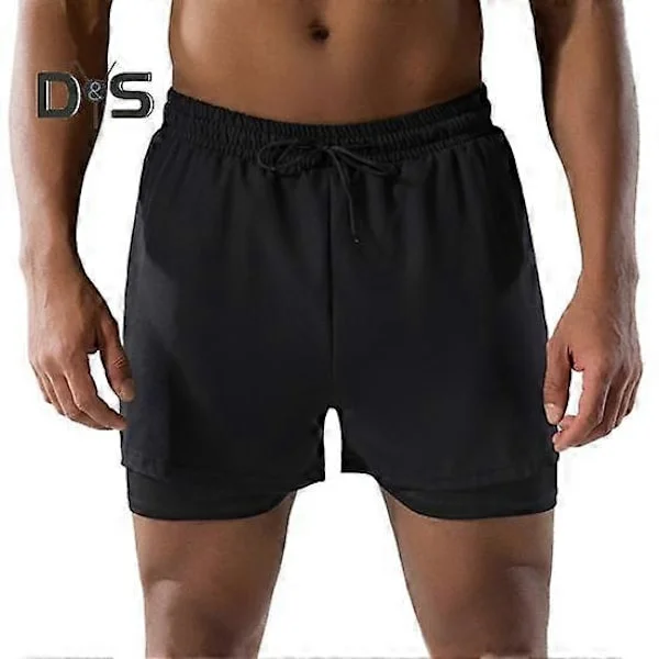 Men's Swim Trunks, Double Layer, Quick Dry, Drawstring, Elastic Waist, Surf Shorts, Hot Spring Swim Shorts, High Elasticity, Comfort Black
