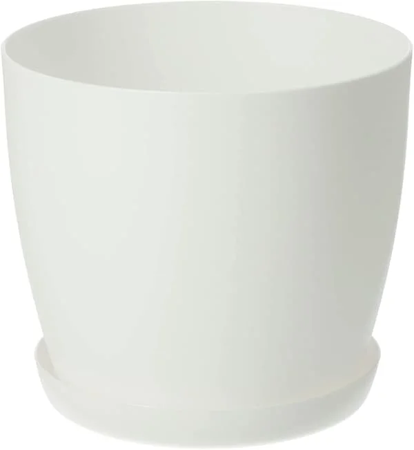 Blomsterpotter 6 farver 8 størrelser Matt Plast Blomsterpotter Plante + Understel Bakke Deko (Hvid, 12 cm)