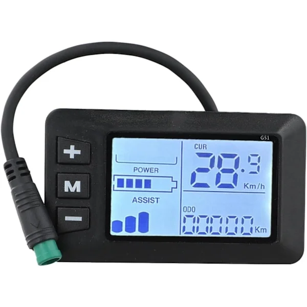 E-sykkel LCD-skjerm 24V/36V/48V Elektrisk sykkelmonitor med 5-pinners vanntett kabel Styre-skjerm for nr. 2 kontroller Svart-hvit skjerm