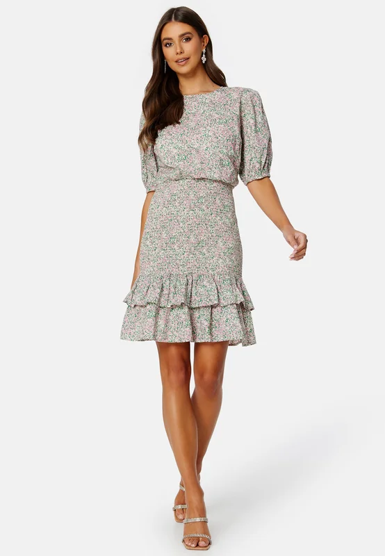 BUBBLEROOM - Summer Luxe Patterned Smock Dress - Pink/Floral