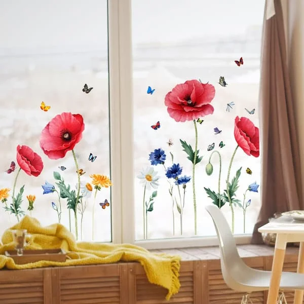 Fönsterdekaler, Blommiga Anti-kollision Fönsterdekaler Heminredning Dekaler Dubbelsidiga Statiska Dekaler Vår Sommar Fönsterdekaler för Glas
