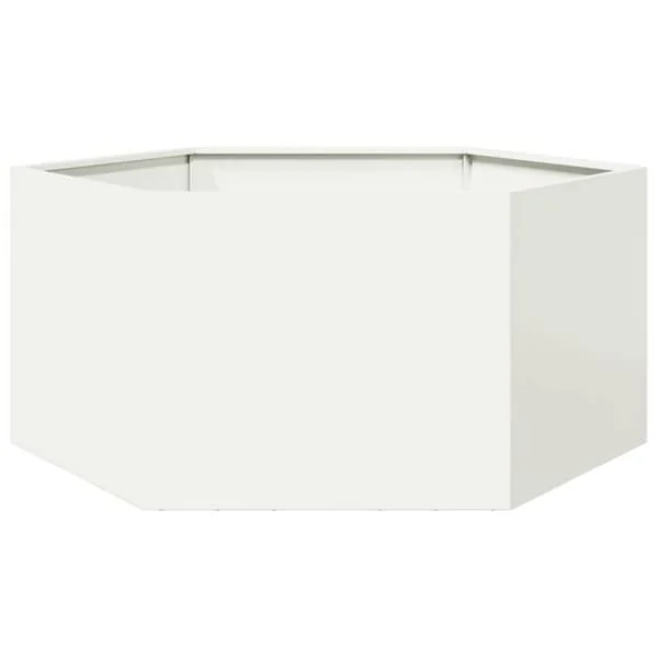 vidaXL Blomkruka vit hexagon 104x90x45 cm stål, blomkruka, utekruka, trädgårdskruka, 851130