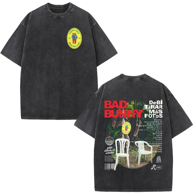 AliExpress - Gewaschenes Vintage Rapper Bad Bunny T-Shirt Debi Tirar Mas Fotos DTMF Album 2025 T-Shirts Männer Frauen Hip Hop Übergroße T-Shirts Tops