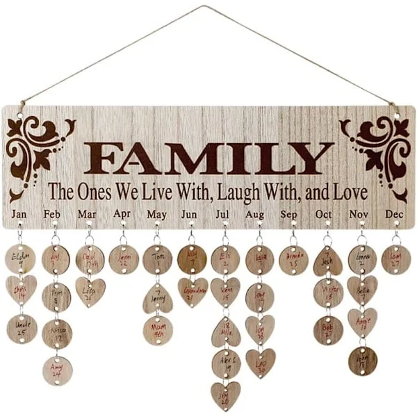 Gift for Mom/Grandma/Grandpa - DIY Wooden Family Birthday Reminder for Wall with 100 Tags, Mother's Day/Father's Day/Christmas Gift.