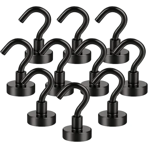 [RM] Magneettikoukut, 10 kpl Neodyymimagneettikoukut, 16 mm Vahva Magneettikoukku, Erittäin Vahvat Magneetit Koukuilla (Musta)
