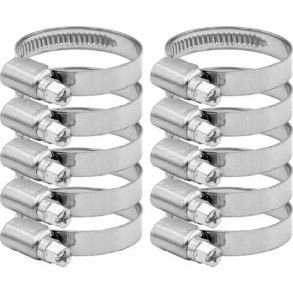 Justerbar slangklämma 27-51 mm i 304 rostfritt stål, sortiment slangklämmor för familjens vattenslang, hushållsgas, bilslang, kran, 10 stycken