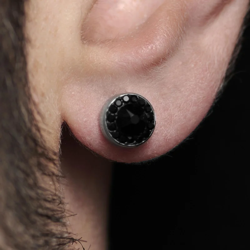 8mm Black Cubic Zirconia Stud Earring for Men - Stud earrings