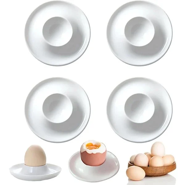 /EA/ 4-pack Porcelain Egg Cups, White Ceramic Egg Holder, Breakfast Egg Tray, Suitable for Home Kitchen, Restaurant, Baking (White)-FX-