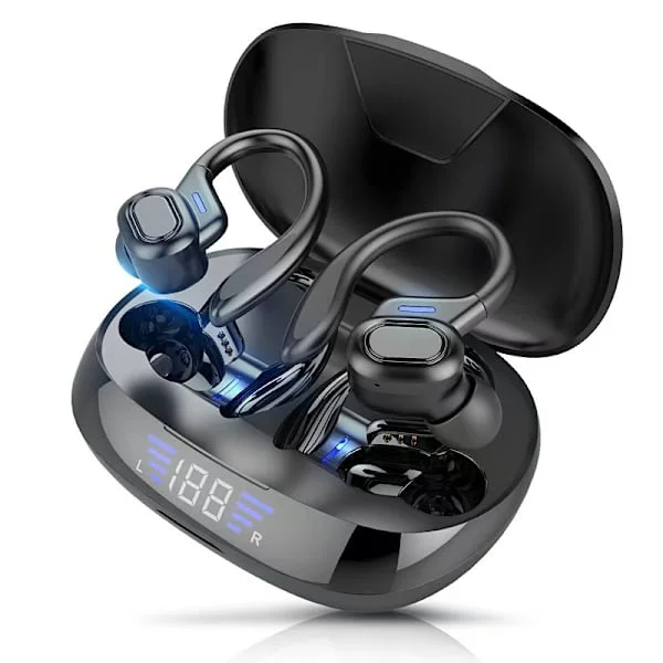 Trådlösa Bluetooth-hörlurar för sport, trådlösa hörlurar med mikrofon Bluetooth, Hi-Fi Stereo Bluetooth-headset för arbete Mörk