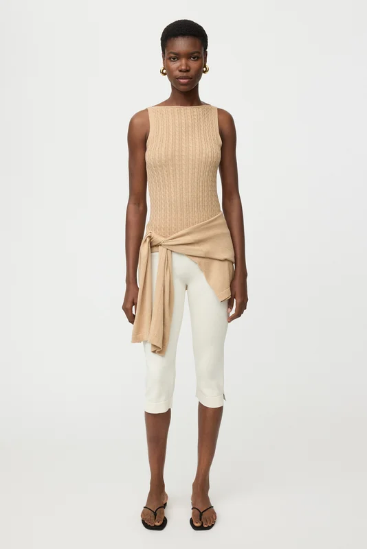 Soft Goat - Fine knit cable knit singlet - Women cashmere sweater - XS - Camel