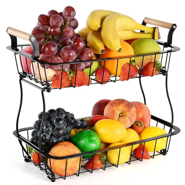 2-Tier Fruit Basket Countertop Vegetable Bowl for Kitchen Metal Wire Storage ...