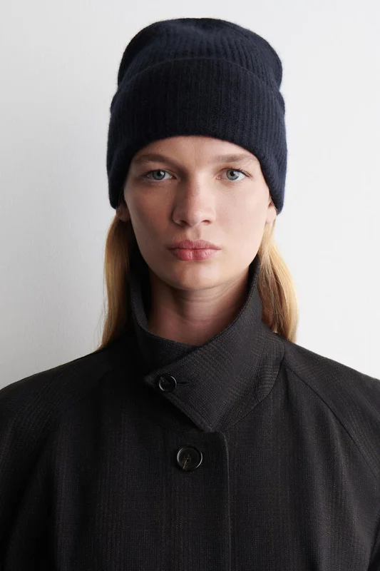 COS Women's Wool-Cashmere Beanie Hat in Navy