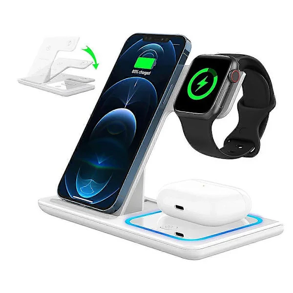 [KK] Universal Wireless Charger for iPhone, AirPods, and Apple Watch, 15W Upgraded Large Power Adapter, Fast Charging, Foldable, Portable