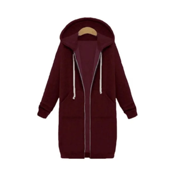 Fleece-vetoketjullinen takki, pitkä plus-kokoinen huppari viininpunainen 4XL