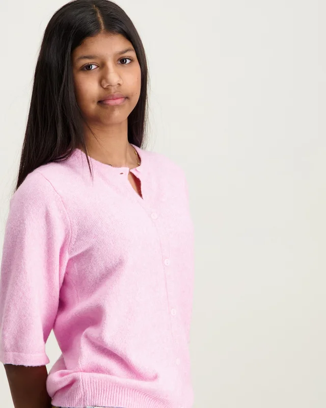 VERO MODA VMDOFFY 2/4 O-NECK BUTTON CARDIGAN GIRL Roze Truien Meisjes - Kids Brand Store