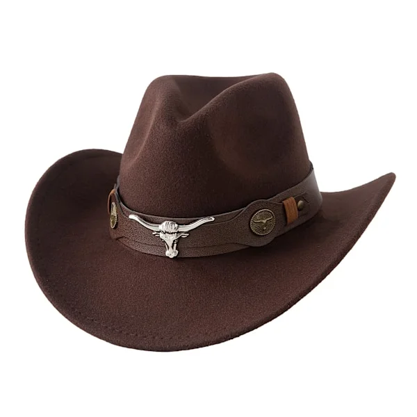 Cowboyhatt för barn, pojkar och flickor, westernhatt i filt, jazz fedora, cowboyhatt för flickor med bältesspänne (Brun)