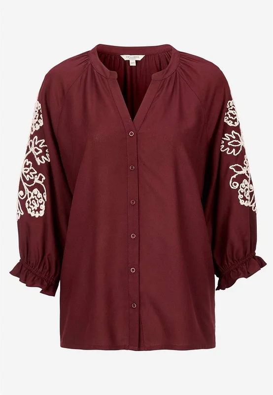 Cellbes of Sweden - Bluse med broderi i vinrød/lys beige til damer i størrelse 34/36