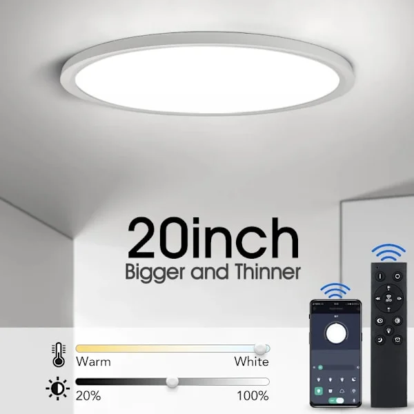 20 tommer ekstra tynd smart LED-loftlampe - APP- og fjernbetjent dæmpbar, loftlampe til stue og soveværelse
