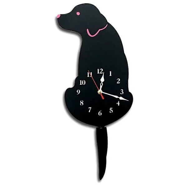 Hund Veggklokke Hjemmeinnredning Klokke Barnerom Veggdekor Hund Viftende Hale Klokke Gaver til Barn Bursdag Svart