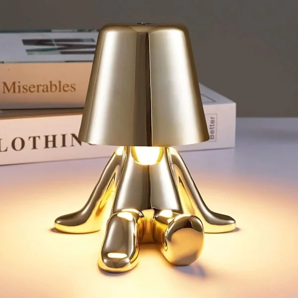 Sengelampe med Touch, Guld Tænker Lampe Bordlampe Trådløs Genopladelig Bærbar Dekorativ Natbordslampe med USB-opladning (Guld, A)
