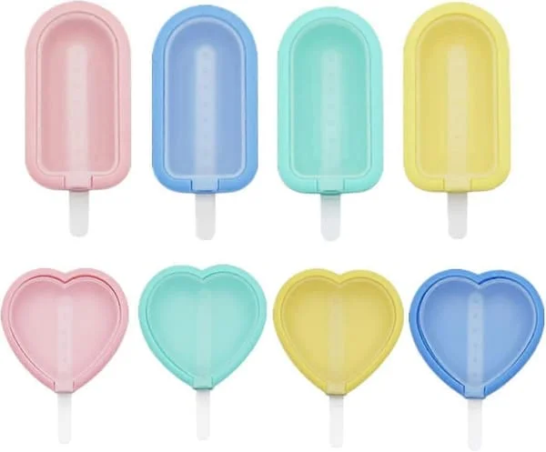 8 Pieces Ice Cream Molds with Sticks, Mini Silicone Ice Cream Maker, Reusable Chocolate Molds with Spill-Proof Lid for Kids