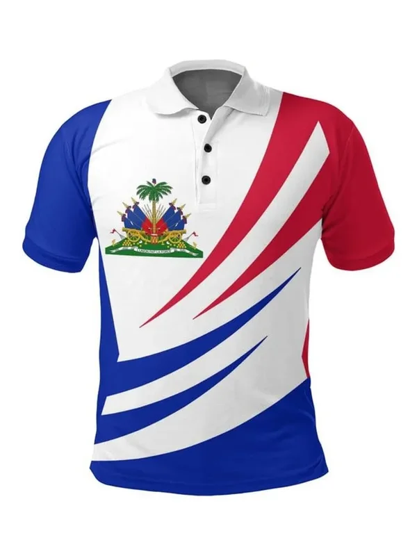 AliExpress - T-shirt imprimé 3D à manches courtes pour hommes, polo populaire, rue décontractée, t-shirt à revers, sensation d'Haïti, été