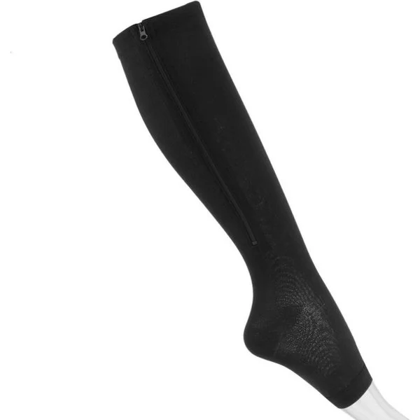 2 paria vetoketjullisia kompressiosukkia | Tukisukat matkustamiseen | Verenkierto | Nesteenpoisto | Beige | L/XL | 2 paria/väri: Musta
