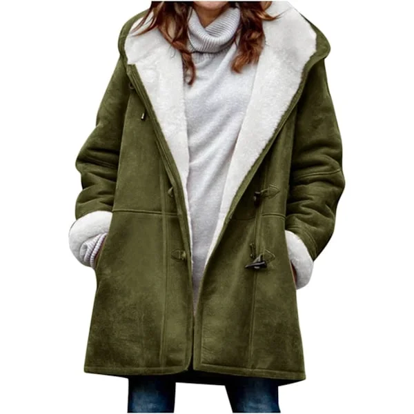 Damer Vinterjakker Udsalg Plus Størrelse Dame Fleeceforet Jakke Hoodies Lomme Uld Casual Hættetrøjer Horn Knapper Casual Varmt Jakke Trench