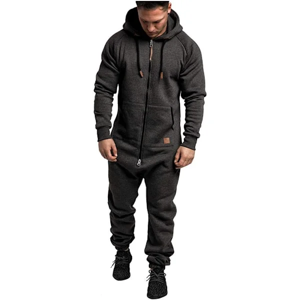 Vuxen Onesie Allt-i-ett Zip-Up Playsuit Herr Jacka Huvtröja Overall En Del Unisex Nattkläder Vinter Varma Fleece Pyjamas Sport Overall M Mörkgrå