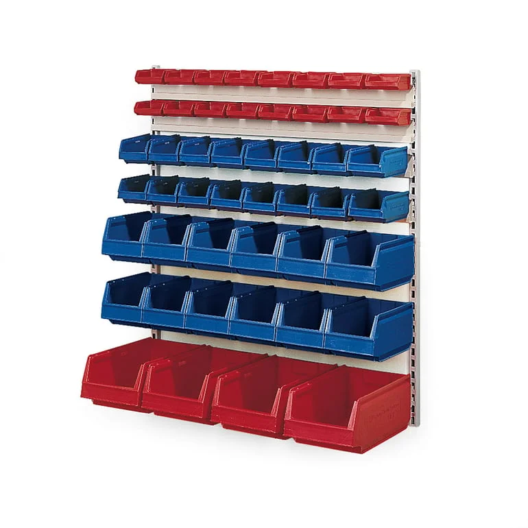 Wall rack + 48 small parts bins
