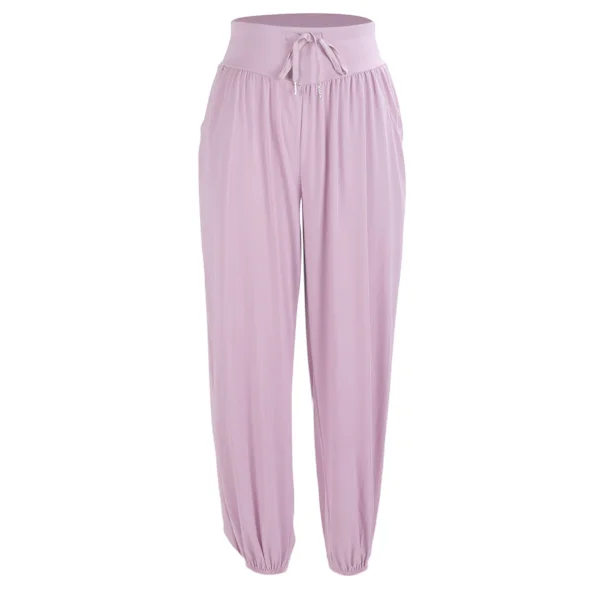 Women's Yoga Pants with Drawstring, High Waist, Running Pants with Pocket, Light Purple, M