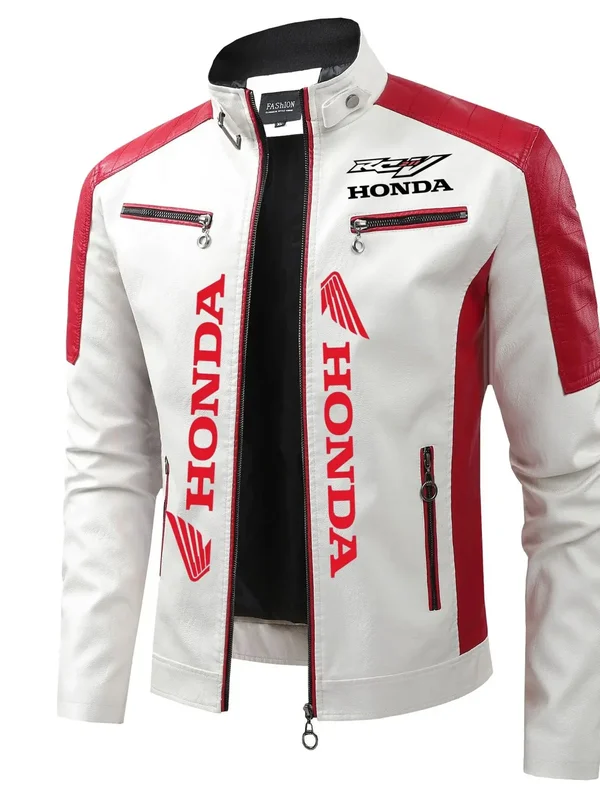 AliExpress - Blouson motard en cuir PU à col montant et blocs de couleur Honda, blouson en cuir fin décontracté pour homme, printemps et automne, eBay