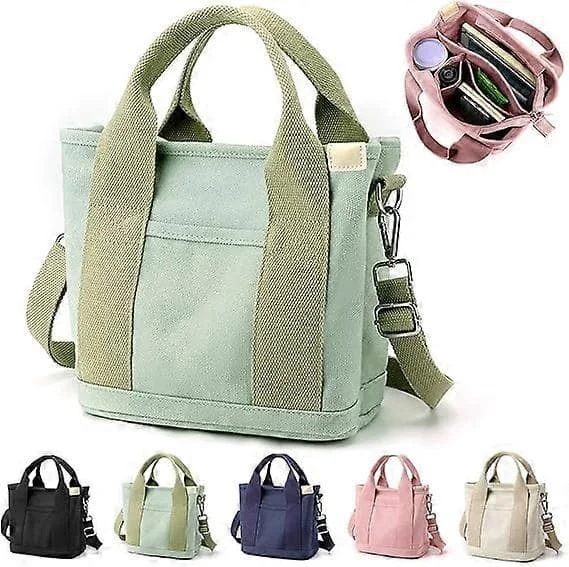 Canvas Multi-Pocket Zipper Bag, Handmade Canvas Material, Multiple Compartments, Multifunctional Women's Bag, Suitable for University, School