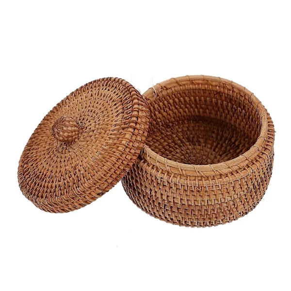 Håndvævet bordkurv med låg, picnic kurv i rattan, mini vævet kurv - XF29-