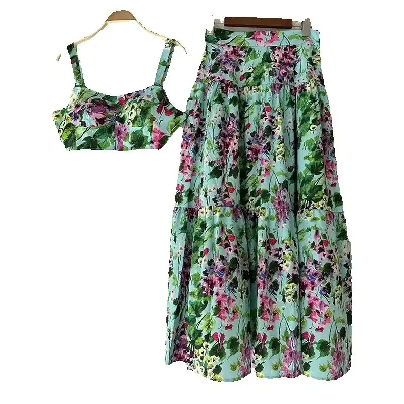 AliExpress - Designer Retro-Print Sexy Tube-Top und Hosenträger-Top Zweiteiler 2026 Sommer Damenkleid + Hochgeschnittener Plissierter Loser Rock 